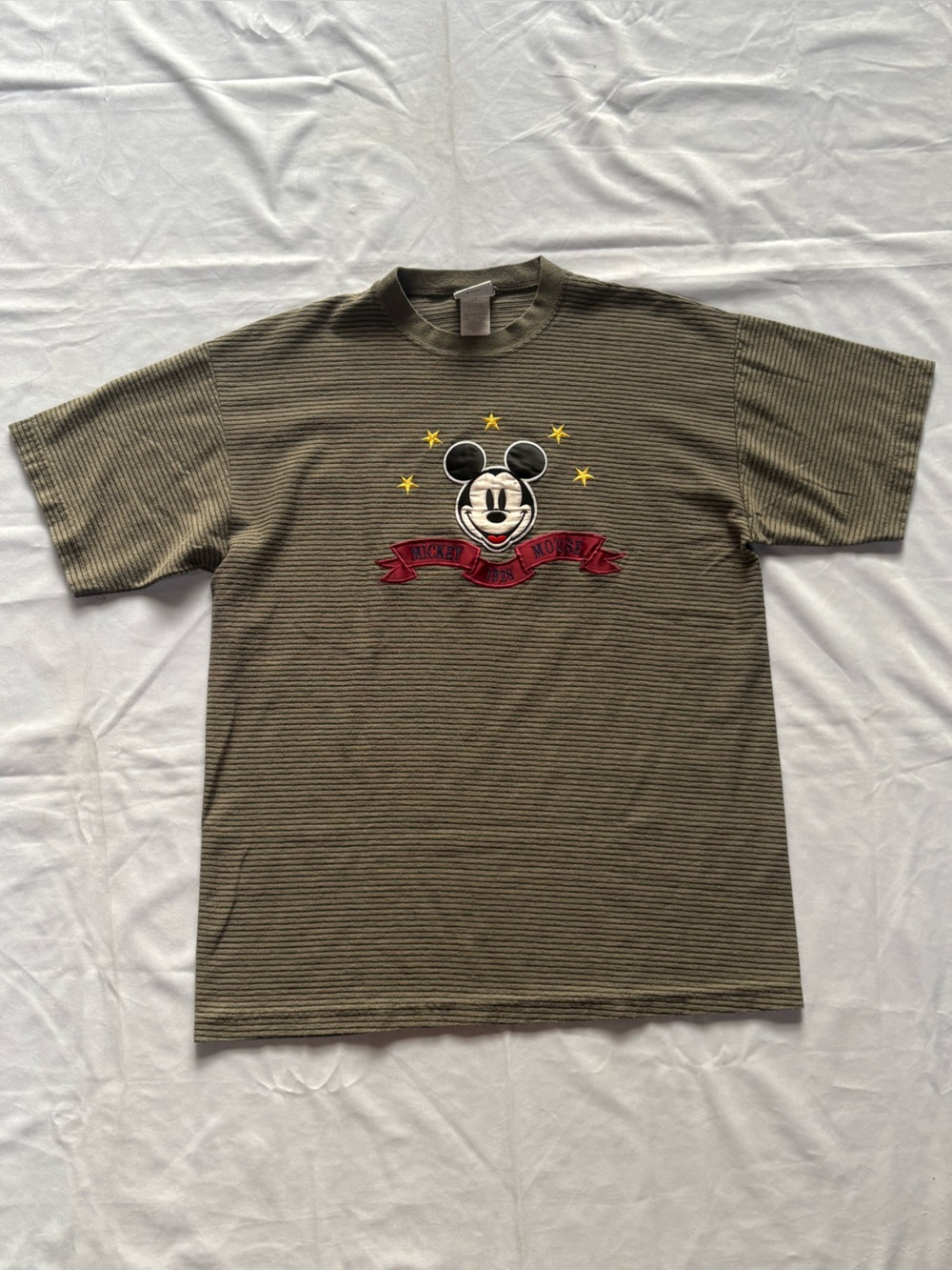 Vintage Embroidered Mickey Mouse Striped Tee | $25